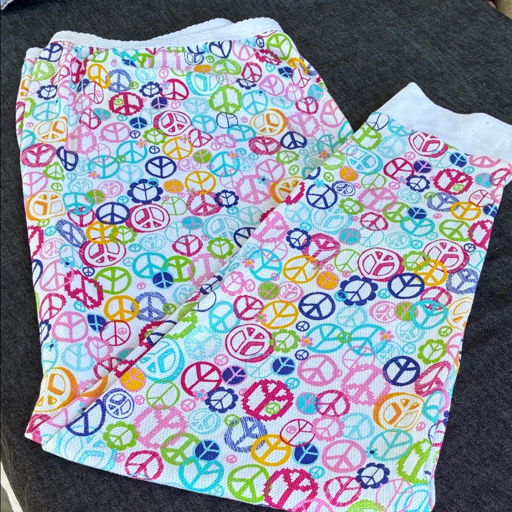 Joe Boxer Kids Pajama Bottoms - White with Multicolor Peace Signs